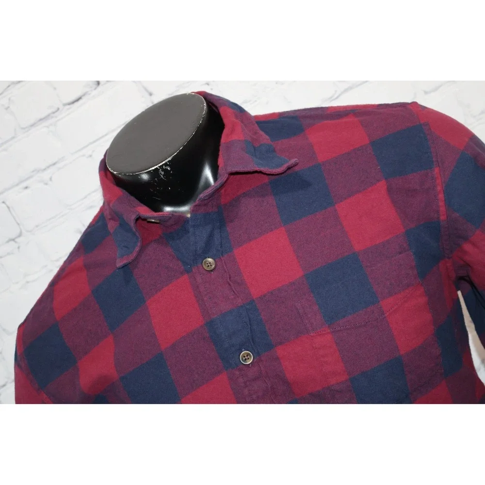 J.Crew Flannel Men Large Purple Navy Buffalo Plaid Classic Fit Long Sleeve Shirt